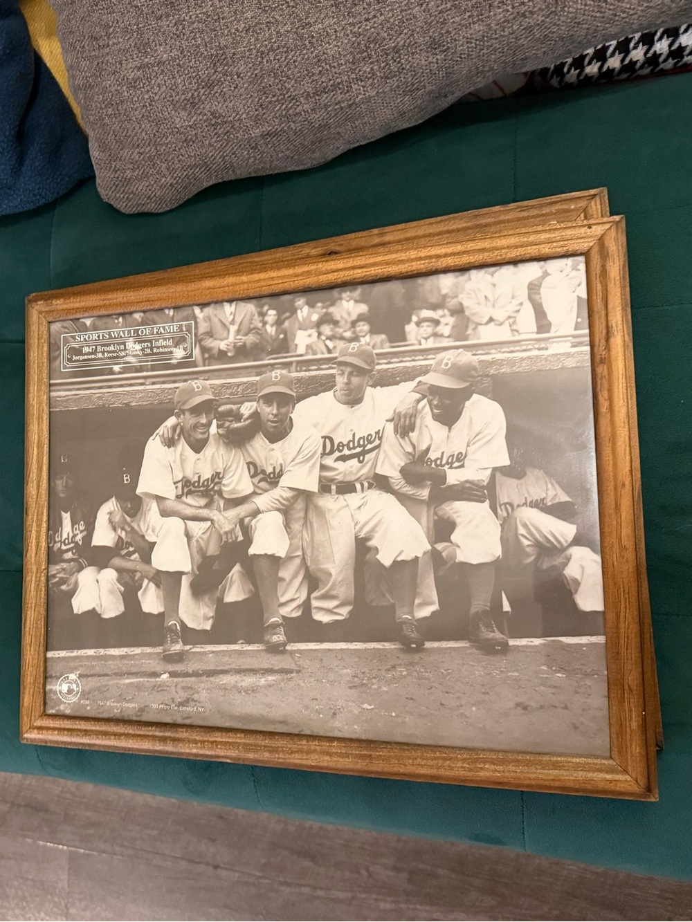 3 baseball pictures in wooden frames. Including 1961 NY Yankees & Joe DiMaggio